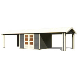 Bild von Woodfeeling 28 mm Gartenhaus Tastrup-7 terragrau mit 2 Schleppdächern