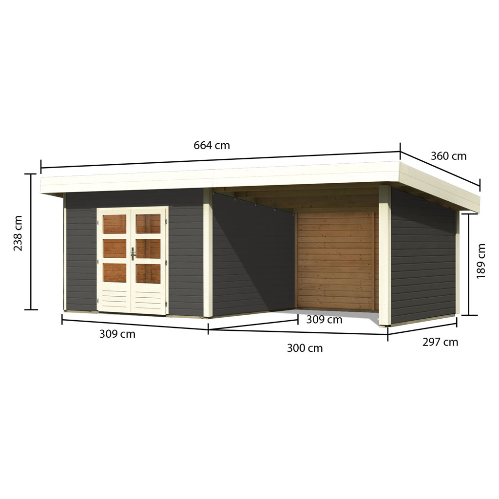 Karibu Gartenhauser Versandhandel By Gamoni De Woodfeeling Pultdach Gartenhaus Northeim 3 Terragrau Inkl 3 M Anbaudach Und Ruck Und Seitenwande