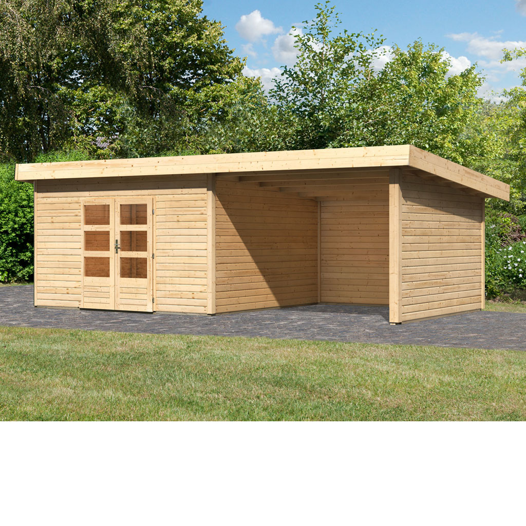 Karibu Gartenhauser Versandhandel By Gamoni De Woodfeeling Pultdach Gartenhaus Northeim 5 Naturbelassen Inkl 3 M Anbaudach Und Ruck Und Seitenwande