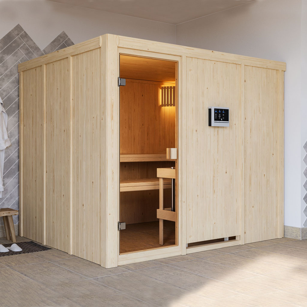 Bild von Woodfeeling 68 mm System Aktionssauna Sauna NYBRO