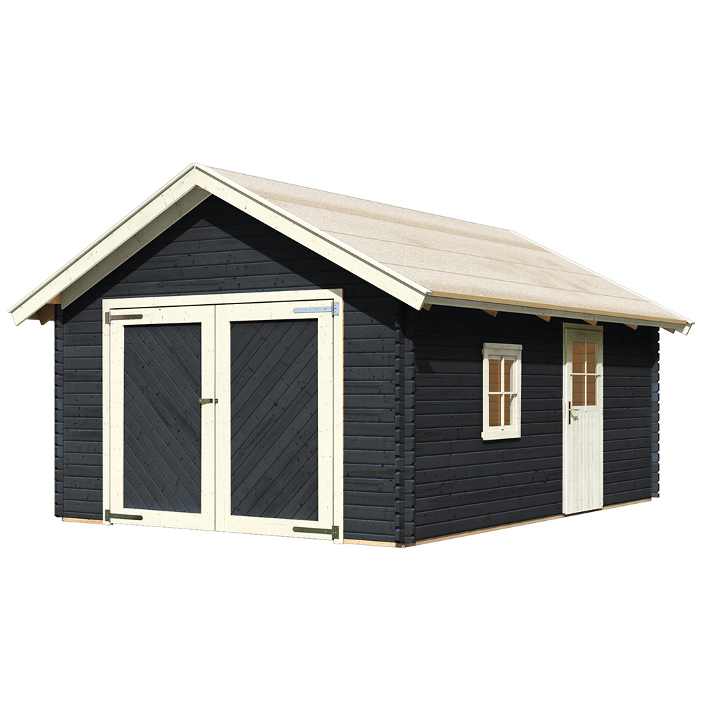 Bild von Karibu 40 mm Blockbohlen Garage Satteldach anthrazit