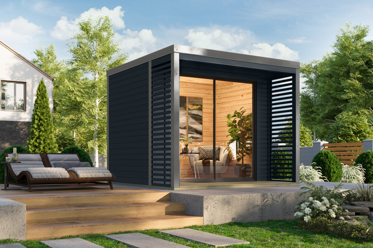 Bild von Karibu 38 mm Gartenhaus Saturn anthrazit 273 x 273 cm